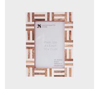 Handicrafts Home 4x6 Picture Photo Frame - Marquet Grid Design in Brown & White Resin Inlay and Wood, Handmade Accent Frame for Mantel, Bookshelf, or Console Display, Stylish Living Room&Office Decor