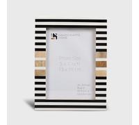 Handicrafts Home 5x7 Handmade Picture Frame, Resin Inlay & Wood Stripe Design for Tabletop & Wall Decor - Cute Photo Frames for Living Room, Bedroom, Modern Home Decor - Black, White & Natural
