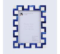 Handicrafts Home 5x7 Picture Frame- Blue White Handmade Escher Cube Photo Frame for Modern Geometric Decor- Vintage or Farmhouse Wall Hanging & Tabletop Display Frame for Shelf,Desk, Entryway &Office