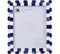 Handicrafts Home 8x10 Picture Frame Blue & White, Scalloped Bone Inlay Photo Frame, Handmade Decorative Picture Frame for Wall or Tabletop, Coastal Modern Home Décor