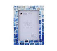 Handicrafts Home Blue Picture Frame, Handmade Bone Inlay 5x7 Photo Frame, Mosaic Indigo Pattern Frames for Wall & Tabletop, Coastal Modern Farmhouse Decor, Desk & Shelf Decor Frame, Holiday, Gift