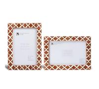 Handicrafts Home Brown & White Vintage Photo Frames for Wall or Tabletop Display, 4x6 Picture Frame Set of 2,Boho Farmhouse Gallery Wall Frame Set, Artisan Handmade Home Decor, Handmade Moroccan Frame