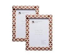 Handicrafts Home Brown & White Vintage Photo Frames for Wall or Tabletop Display, 5x7 Picture Frame Set of 2,Boho Farmhouse Gallery Wall Frame Set, Artisan Handmade Home Decor, Handmade Moroccan Frame