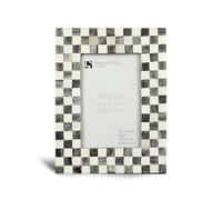 Handicrafts Home Checked Pattern Inspired Bone Inlay Handmade 4x6 Picture Frame, Small Photo Frame for Wall Hanging, Desk Decor & Living Room Wall Décor, Farmhouse Decor Gift Frame, Grey & White