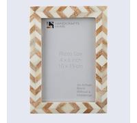 Handicrafts Home Chevron Mosaic Picture Frame 4x6, Handmade Bone Inlay 4 by 6 Photoframe for Home, Tabletop/Wall Decor, Christmas,Gift, Holiday, Boho Chic Coastal Farmhouse, Desk & Shelf - White-Brown