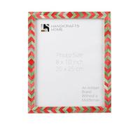 Handicrafts Home Chevron Mosaic Picture Frame 8x10 - Handmade Bone Inlay 8 by 10 Photoframe for Home, Tabletop/Wall Decor, Christmas,Gift, Holiday, Boho Chic Coastal Farmhouse, Desk & Shelf, Green-Red