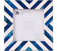 Handicrafts Home Chevron Picture Frame 4x4, Handmade Bone Inlay 4 by 4 Photo Frame for Tabletop/Wall Decor, Christmas, Holiday Home Decor Gift, Boho Chic Coastal Farmhouse Frame, Desk & Shelf, Blue