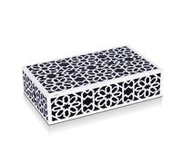 Handicrafts Home Decorative Storage Box with Lid, Black White Moorish Rosette Pattern Remote Holder Box, Persian Geometric Coffee Table Storage Organizer for Living Room Decor, Shiraz 10 x 6 x 2.5