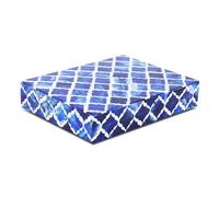 Handicrafts Home Decorative Storage Box with Lid, Moroccan Photo Storage Box Organizer, Flat Keepsake Document Box, Bone & Resin Inlay Wooden Desk Shelf Storage, Blue, 6x8x1.5, Moroccan Collection