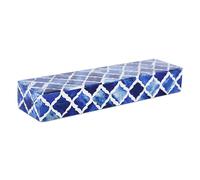 Handicrafts Home Decorative Storage Box with Lid, Moroccan Remote Control Holder Box, Slim Coffee Table Storage Organizer, Bone Inlay Resin Wooden Desk Shelf Storage Box, Blue, 10 x 2.5 x 1.5