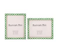 Handicrafts Home Green & White Vintage Photo Frames for Wall or Tabletop Display, 8x10 Picture Frame Set of 2,Boho Farmhouse Gallery Wall Frame Set, Artisan Handmade Moroccan Frame for Home Decor