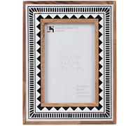 Handicrafts Home Handmade 4x6 Black & White Geometric Pattern Wood Resin Inlay Picture Frame - Tabletop Display Decorative Photo Holder Frame for Home & Office Deco - Birthday & Wedding Gift for Her