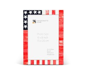Handicrafts Home Handmade Bone Inlay Photo Frame, American Flag Design Decorative Picture Frame for 4x4 Photo, Tabletop & Wall Mount Display, Rustic Farmhouse & Modern Home Decor Accent
