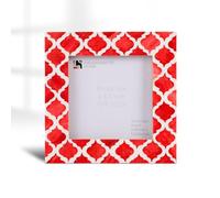 Handicrafts Home Handmade Decorative 4x4 Small Picture Frame, Unique Boho Chic Home Decor, Moroccan Art Inspired Red Photo Frame for Wall & Tabletop, Square 4x4 Frames for Living Room Decor & Gift