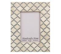 Handicrafts Home Handmade Decorative 5x7 Picture Frame, Unique Boho Chic Home Decor, Moroccan Art Inspired Photo Frames for Wall/Tabletop, Living Room, Bedroom, Office Decor & Gift, White & Grey