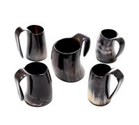Handicrafts Home Handmade Viking Horn Whiskey Shot Glass Set - 6.5 oz Real Ox Horn Shot Glasses for Whiskey & Cocktails - Medieval Decor Gift Set for Men - Unique Bar Drink Glasses, Pack 5