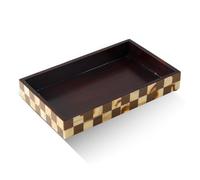 Handicrafts Home Parlour Gambit Vanity Tray for Bathroom Countertop, Handmade Resin Inlay Decorative Organizer for Perfume, Cosmetics, Guest Towels & Desk Accessories, 10x6 Brown Checker Decor