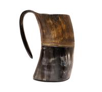 Handicrafts Home Real Horn Viking Drinking Horn Mug - Striped 6 Inches Beer Mug Tankard for Ale, Wine, Mead - Unique Viking Gifts for Medieval Fans - Handcrafted Ox Horn Beverage Vessel