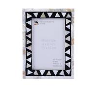 Handicrafts Home Stylish Triangle Mosaic Picture Photo Frame - 4x6 Black & White Inlay Design, Mother of Pearl & Resin, Vintage Boho Wall Art, Unique Family Photo Frame, Gift for Her