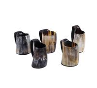 Handicrafts Home Viking Drinking Horn Mug Set of 5, Real Natural Ox Horn Beer Mug with Handle, Handmade Medieval Viking Horn Drinking Mug for Mead, Beer & Wine, Unique Viking Gifts for Men (5 oz)