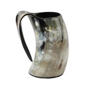 Handicrafts Home Viking Drinking Horn Mug with Handle, Beer Horn Tankard, Medieval Norse Decor Gift for Men, Dad, Husband, Medieval Viking Horn Drinking Mug for Mead, Coffee & Wine - Twin Wolf 6”