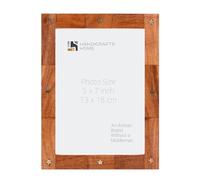Handicrafts Home Vintage Wooden Picture Frame 5x7, Rustic Frame with Star Inlay For Tabletop, Desk & Office & Living Room, Gift For Christmas, Handmade Boho Chic Home Decor (Brown)