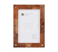 Handicrafts Home Wooden Picture Frame 4x6 Vintage Photo Frame Rustic Frame with Star Inlay For Tabletop, Desk & Office & Living Room, Gift For Christmas, Handmade Boho Chic Home Decor, (Brown)