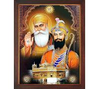 HandicraftStore Guru Gobind Singh ji and Guru nanak dev ji with Golden Temple and Sikh Symbol Kandha and ekumkar, A painting poster with frame, must for family home/office/Gift Purpose