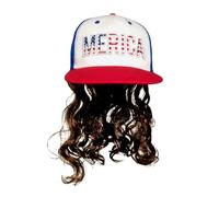 HandinHandCreations USA Mullet Hat Brown Wig Merica 4th of July All American Costume One Size Fits All - Premium Quality Flat Bill Patriotic Cap - Cotton Hat