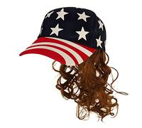 HandinHandCreations USA Stars and Stripes Brown King Wig with Sea Cap Mérica Redneck 4th of July Hillbilly White Trash American Costume