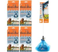 HandiScoop Easy Reach Dog Pooper Scooper with Long Handle and Easy to use Trigger 85cm / 33”, Big Handheld Dog poop scoop (Unit + 4 Bags)