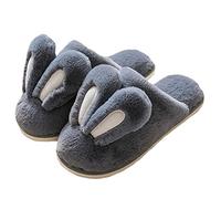 HANDKEI Winter women's cute rabbit ears plush slippers non-slip slippers men's indoor house warm slippers 5 colors (5, Navy blue, numeric_5)