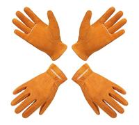 HANDLANDY 2 Pairs Kids Genuine Leather Work Gloves for ages 3-11, Children Gardening Gloves for Boys, Girls (Medium (for age 5-7), Orange)