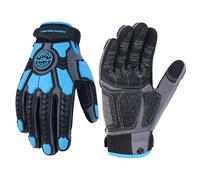HANDLANDY Anti Vibration Gloves Men Impact Resistant Work Gloves, Padded Palm Grip Heavy Duty Working Gloves (Blue, XL)