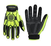 HANDLANDY Anti Vibration Gloves Men Impact Resistant Work Gloves, Padded Palm Grip Heavy Duty Working Gloves (Hi-vis Green, L)