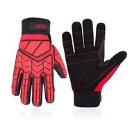 HANDLANDY Anti Vibration Gloves, SBR Padding, TPR Protector Impact Gloves, Men Mechanic Work Gloves (Large, Red)