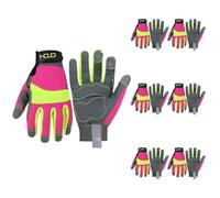 HANDLANDY Bulk 6 Pairs Anti Vibration Gloves Hi-vis Reflective Safety Work Gloves for Women, Touch Screen Breathable Flexible Grip Gloves (Hi-vis Pink, M)
