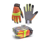 HANDLANDY Bulk 6 Pairs Anti Vibration Gloves Hi-vis Reflective Safety Work Gloves, Touch Screen, Flexible Spandex Back Anti Vibrant Gloves (M, Orange)
