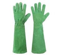 HANDLANDY Ladies Leather Gardening Gloves, Thorn Proof Long Gauntlet Garden Glove, Elbow Length Rose Pruning Gloves (Medium, Green)