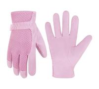 HANDLANDY Leather Gardening Gloves for Women, 3D Mesh Comfort Fit- Improves Dexterity and Breathability, Pigskin Scratch Resistance Garden Working Gloves for Vegetable or Pruning Roses (Medium, Pink)