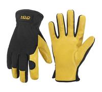 HANDLANDY Leather Gardening Gloves, Leather Work Gloves, Yellow Black, M | Durable Utility Men Women Garden Yard Working Glove, for Landscaping, Mechanic, Construction, Driving, Farming, Ranching