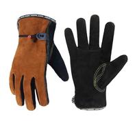 HANDLANDY Leather Work Gloves, Cowhide Leather Thorn Proof Working Gloves, for Tig Mig Welding, Woodworking, Driving, Tool Handling, Gardening (Black-Camel, L)