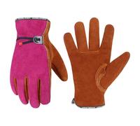 HANDLANDY Leather Work Gloves for Women, Cowhide Leather Thorn Proof Working Gloves, for Tig Mig Welding, Woodworking, Driving, Tool Handling, Gardening (Camel-Pink, L)