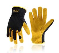 HANDLANDY Men Leather Gardening Gloves, Utility Work Gloves for Garden & Building Work, Dexterity & Breathable Construction Gloves (Large)