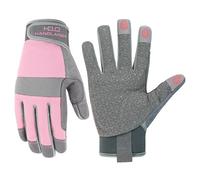 HANDLANDY Safety Work Gloves, Utility Mehanic Gloves, Grey Pink, M | Durable Working Gloves for Women, Touchscreen, for Construction, Warehouse, Carpentry, Driving, Gardening, Landscaping
