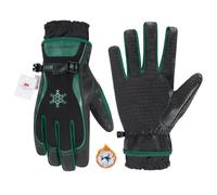 HANDLANDY Winter Work Gloves for Men Women, 3M Thinsulate Insulated, Waterproof Thermal Touchscreen Warm Grip Gloves for Cold Weather, Skiing, Snowboarding, Hiking (Black Green, M)