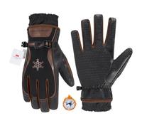 HANDLANDY Winter Work Gloves for Men Women, 3M Thinsulate Insulated, Waterproof Thermal Touchscreen Warm Grip Gloves for Cold Weather, Skiing, Snowboarding, Hiking (Black Brown, M)