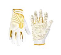 HANDLANDY Youth American Football Gloves, Sticky Wide Receiver Gloves for Kids & Adult, Black and Gold Stretch Fit Football Gloves (White & Gold, Youth XL&Adult M)