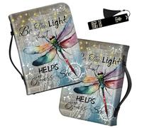 Handle Bible Cover With Metal Bookmark, Dragonfly Light Large Carrying Case Book Tote Church Bag Multi-Pockets Protector With Zipper Pocket Christian Gifts for Men Women