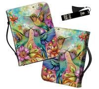 Handle Bible Cover with Metal Bookmark, Hummingbirds Flowers Large Carrying Bible Case Bible Book Tote Church Bag Multi-Pockets Bible Protector with Zipper Pocket Christian Gifts for Men Women